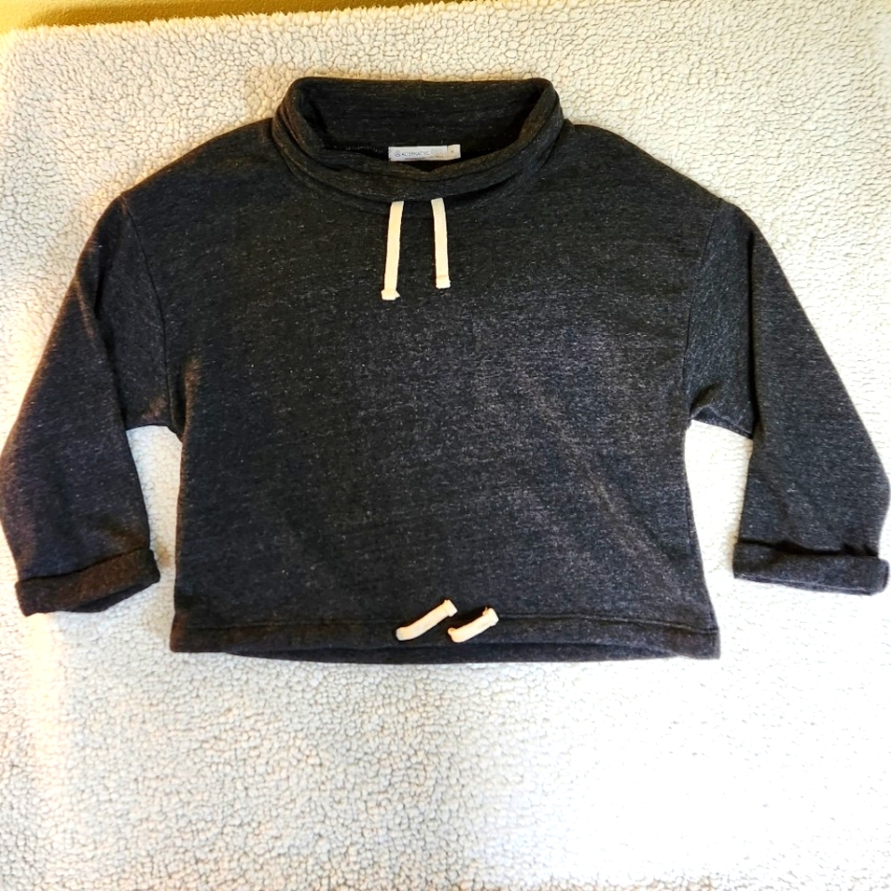Alternative Apparel Medium Cowl Neck Crop Sweatshirt 3/4 Sleeve Gray
